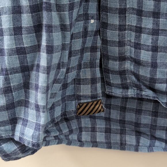 Billy Reid Button-Up Linen Blue Plaid Long Sleeve Standard Cut Shirt Sz XL - Picture 4 of 4